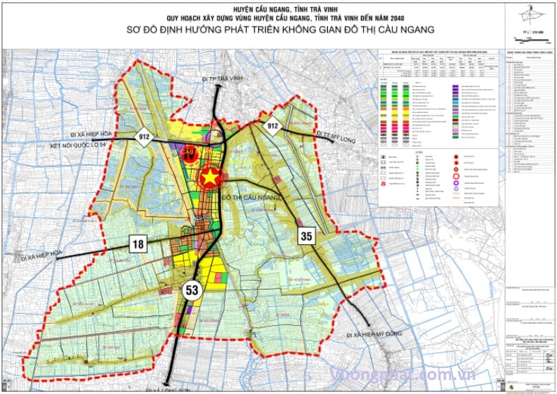 Bản đồ định hướng quy hoạch phát triển không gian đô thị huyện Cầu Ngang