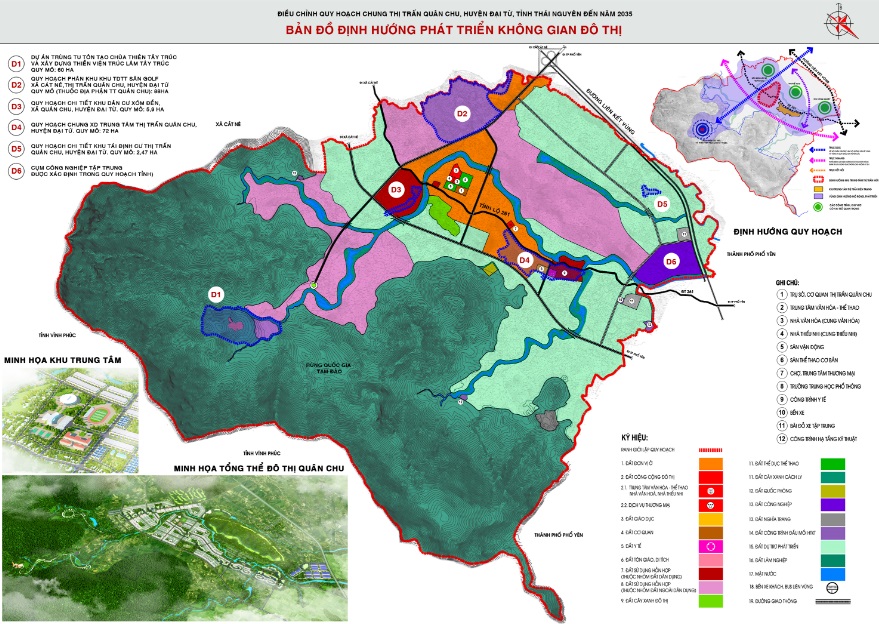 Bản đồ định hướng quy hoạch phát triển không gian thị trấn Quân Chu, huyện Đại Từ