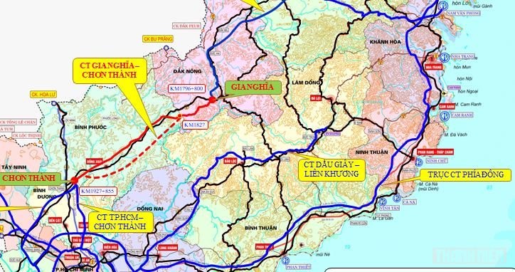 Sơ đồ quy hoạch tuyến đường cao tốc Gia Nghĩa - Chơn Thành do tư vấn cung cấp