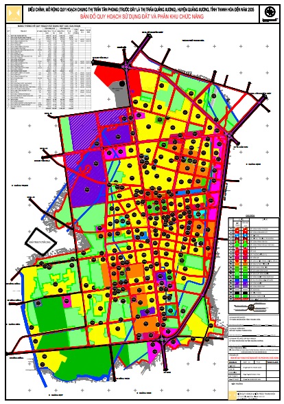 Bản đồ quy hoạch sử dụng đất và các phân khu chức năng thị trấn Tân Phong