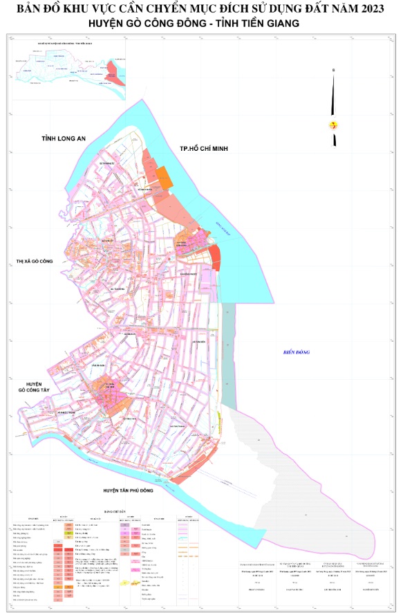 Bản đồ các khu vực chuyển mục đích sử dụng đất năm 2023, huyện Gò Công Đông