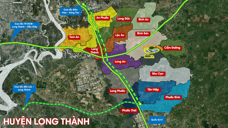Huyện Long Thành với 5 phân vùng theo Quy hoạch mới Vùng huyện Long Thành.