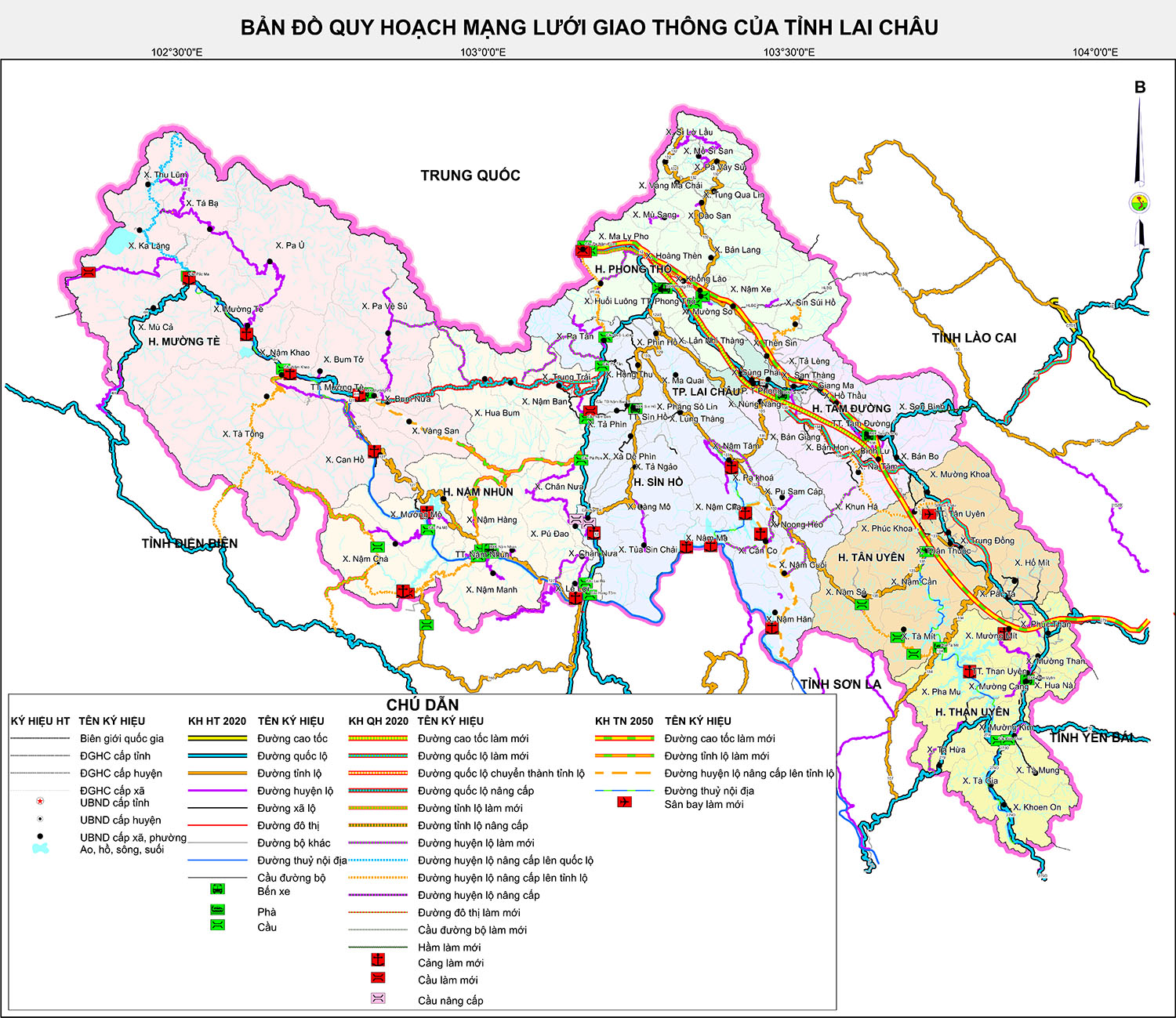 Bản đồ phương án quy hoạch giao thông vận tải tỉnh Lai Châu đến 2030, tầm nhìn đến 2050