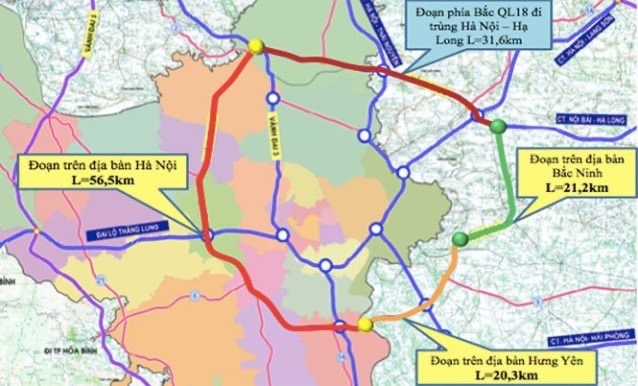 Sơ đồ hướng tuyến Dự án đường vành đại 4 - vùng Thủ đô Hà Nội
