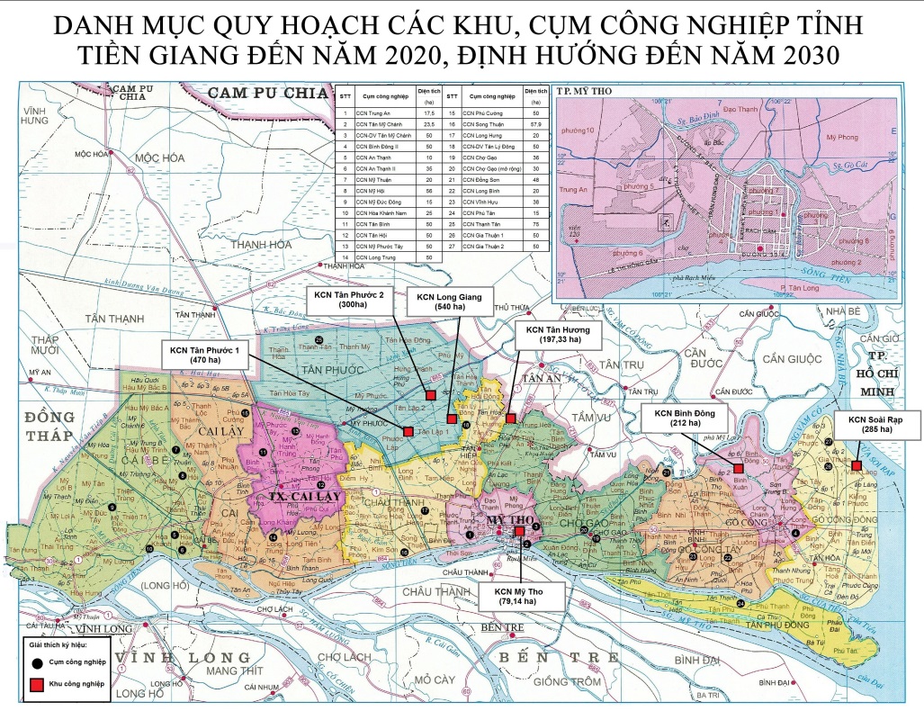 Bản đồ quy hoạch khu - cụm công nghiệp tỉnh Tiền Giang đến 2030