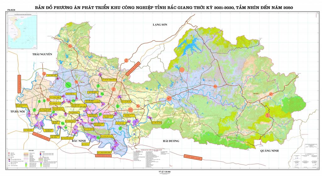 Bản đồ phương án quy hoạch công nghiệp tỉnh Bắc Giang đến 2030, tầm nhìn đến 2050