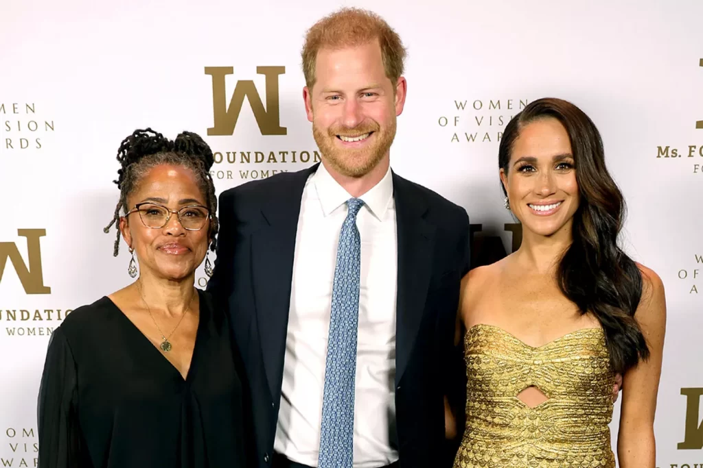 Doria Ragland, Prince Harry and Meghan Markle. KEVIN MAZUR/GETTY IMAGES