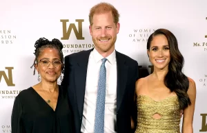 Doria Ragland, Prince Harry and Meghan Markle. KEVIN MAZUR/GETTY IMAGES