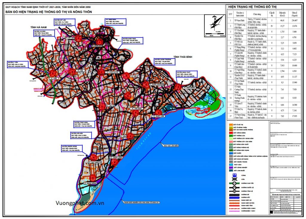 Bản đồ hiện trạng hệ thống đô thị tỉnh Nam Định