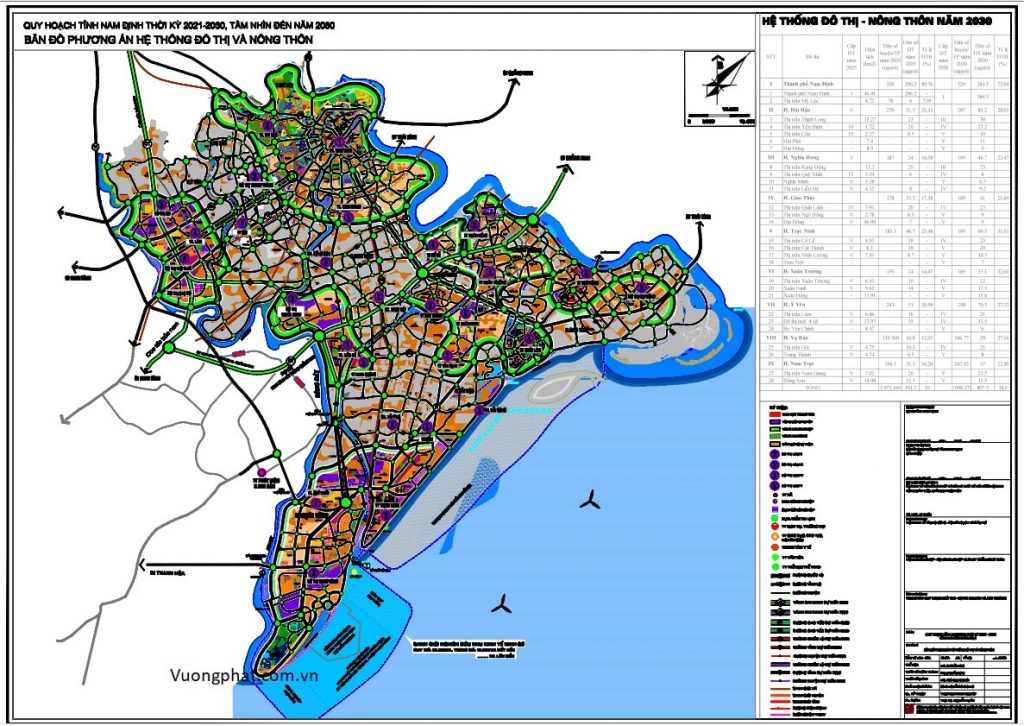Bản đồ phương án quy hoạch hệ thống đô thị tỉnh Nam Định đến 2030, tầm nhìn đến 2050