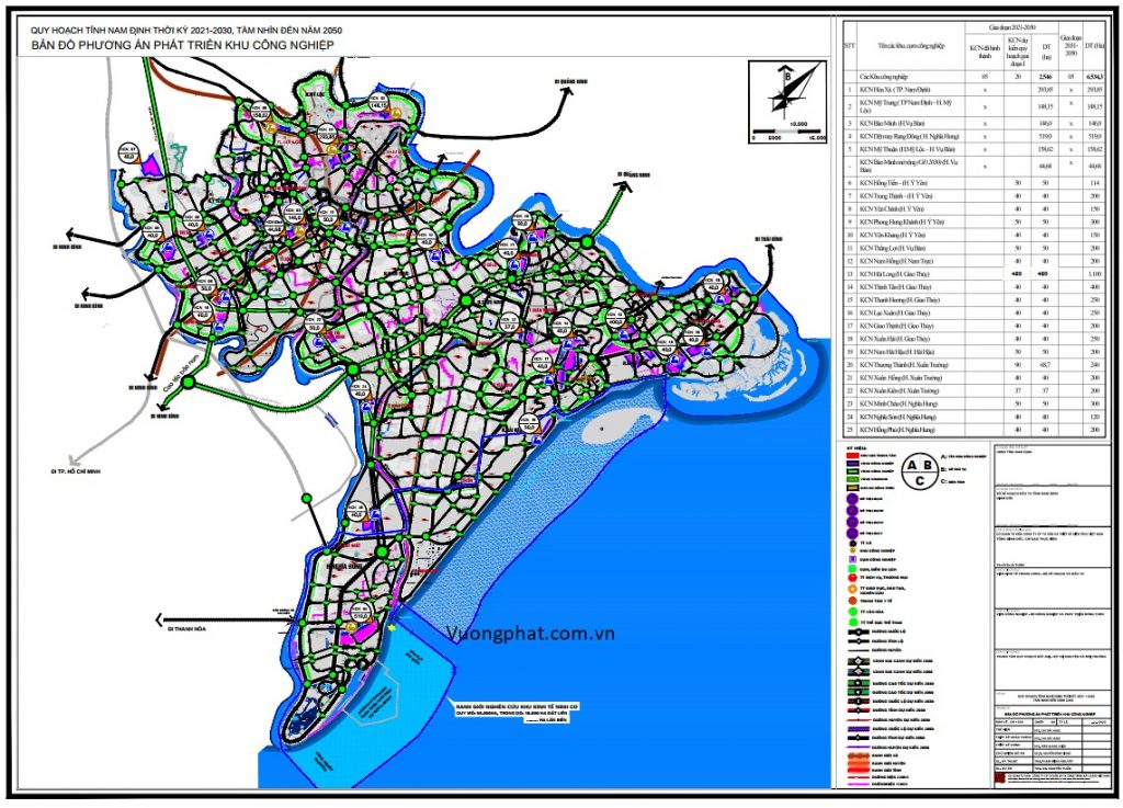 Bản đồ phương án phát triển Khu công nghiệp tỉnh Nam Định