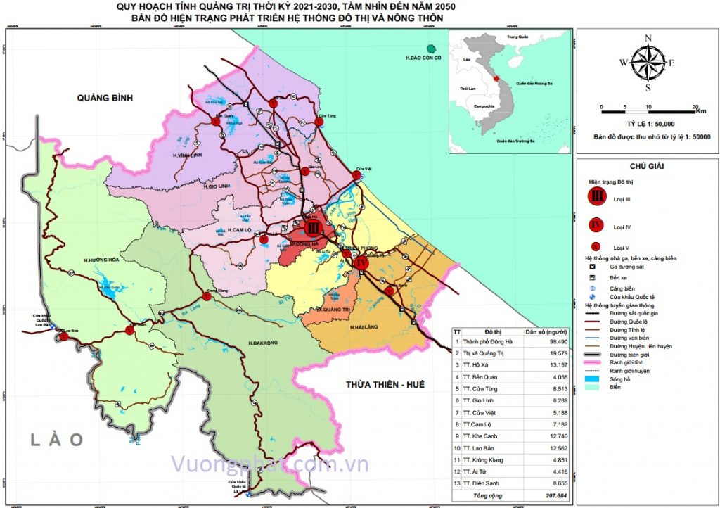 Bản đồ hiện trạng hệ thống đô thị tỉnh Quảng Trị