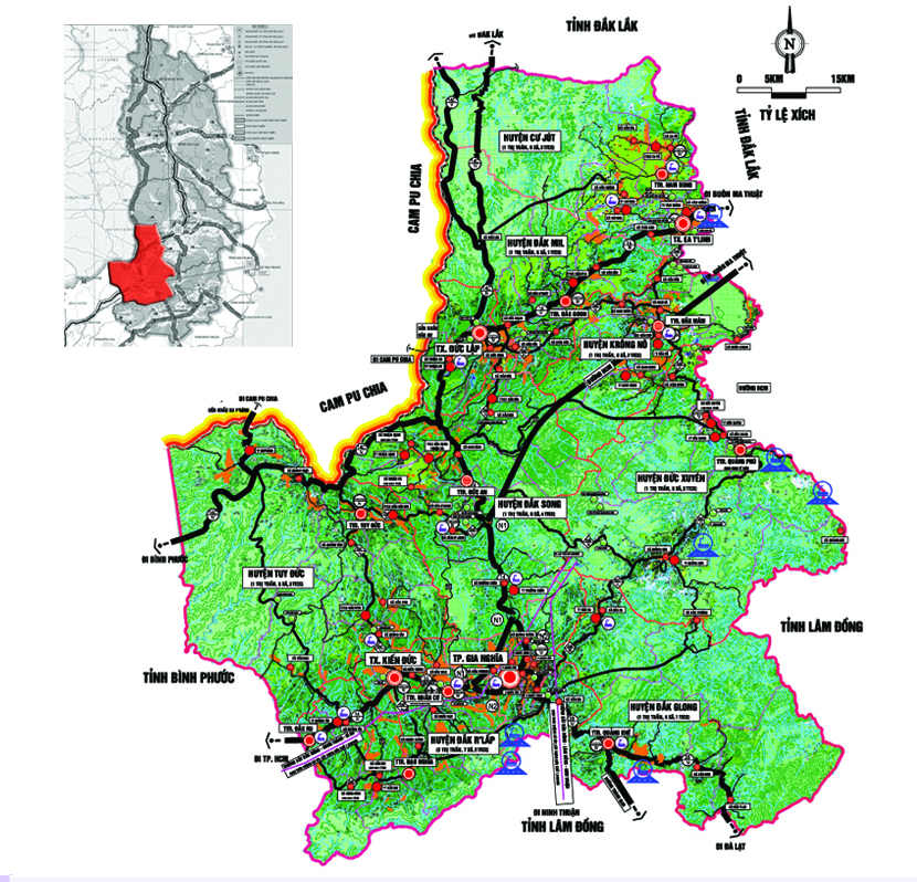 Bản đồ Quy hoạch tổng thể phát triển hệ thống đô thị và khu dân cư nông thôn tỉnh Đăk Nông